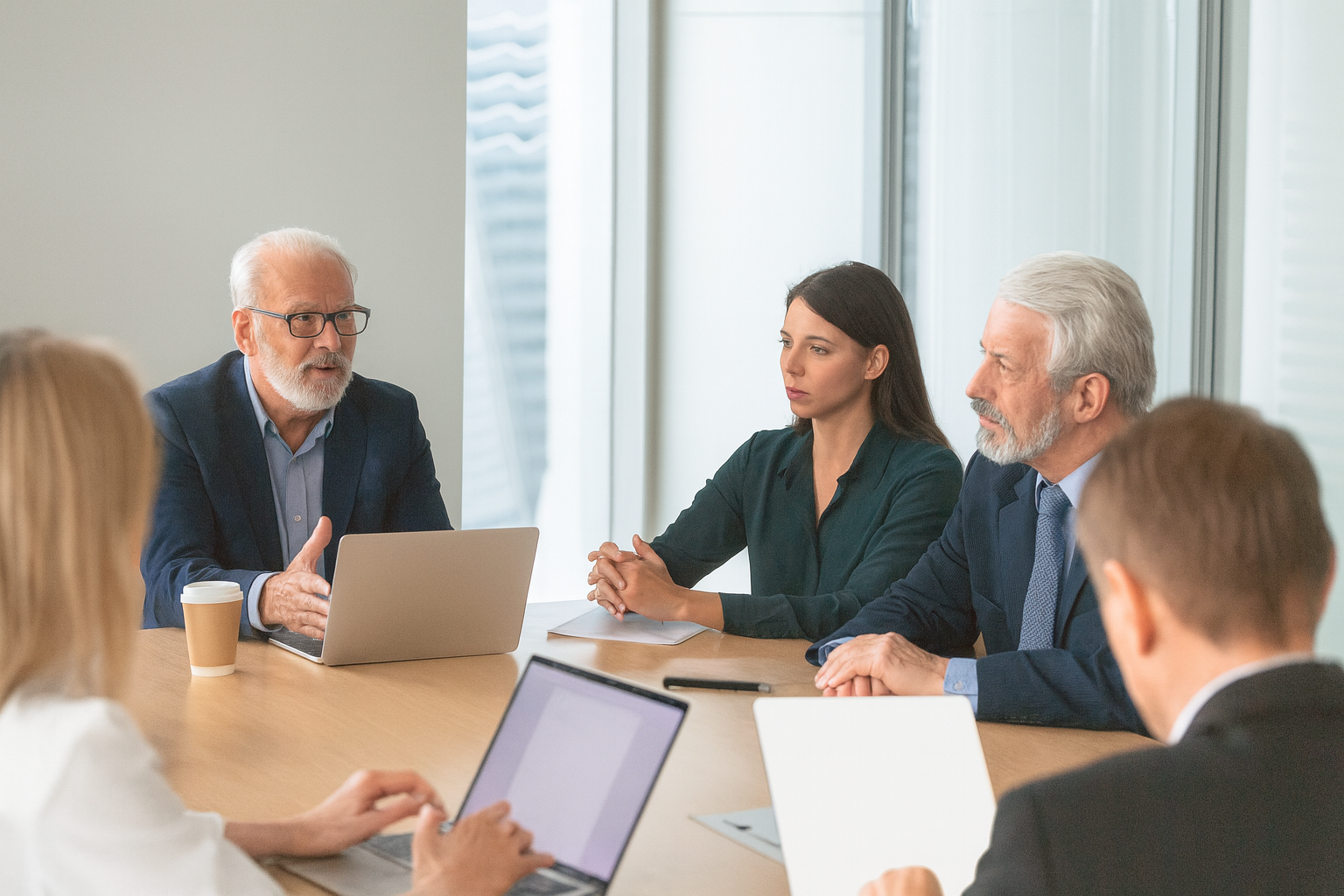 Profesionales senior en reunión online